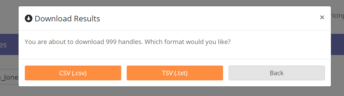 download options for the similar profile results including export as CSV or text formats
